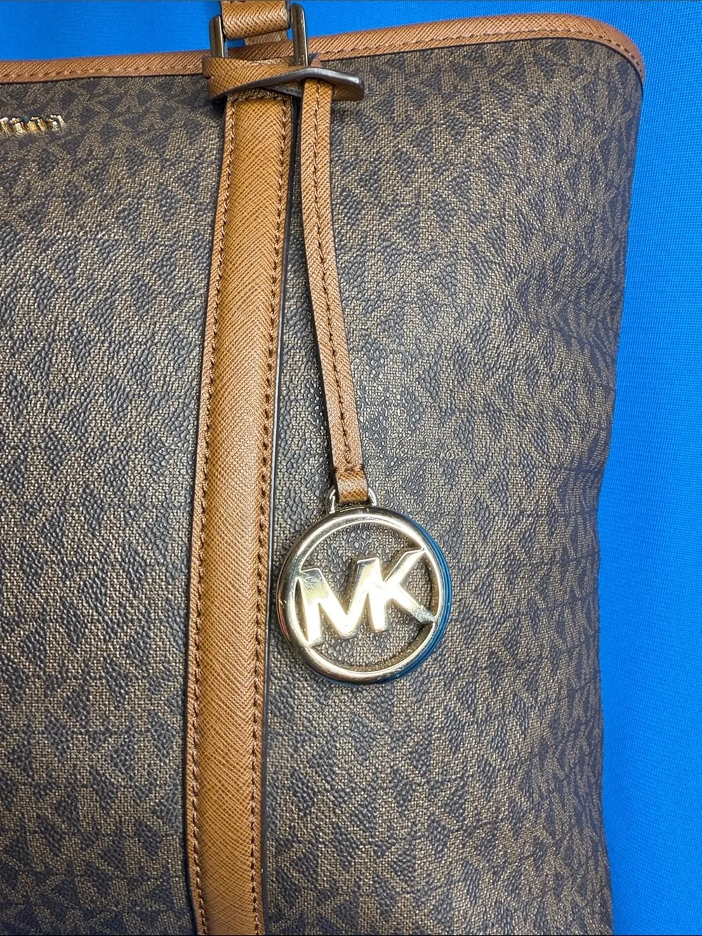 MICHAEL KORS LARGE SADY CARRYALL BROWN SIGNATURE LOGO LAPTOP / SHOULDER TOTE BAG